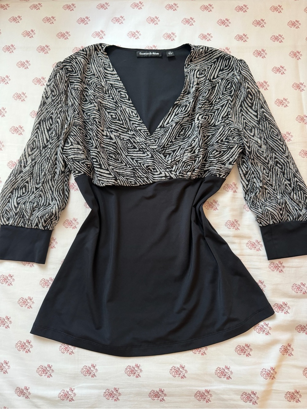Essentials By Milano BabyDoll Zebra Patterned Top 3/4 sleeve Size S